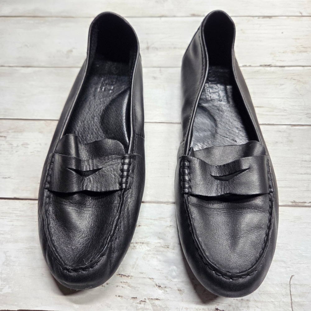 Born F16403 Driving Loafer Penny Flat Women 7.5 Black Leather Slip On Handmade
